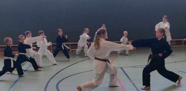 Heike Späthe demonstriert eine Kumite-Technik