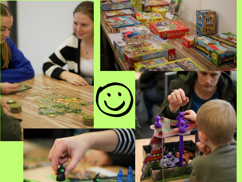 Verschiedene Spiele abgebildet (Brettspiele/Würfelspiele)