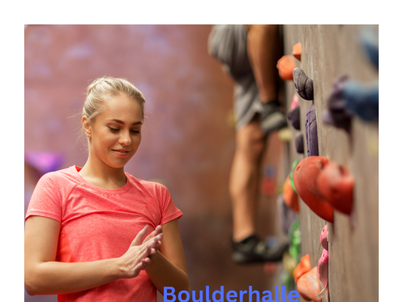 Ein Mädchen vor einer Kletterwand